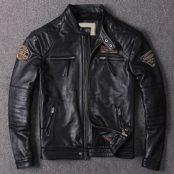 men's leather & faux jacket men real cow stand collar streetwear motorcycle coats and jackets chaqueta de los hombres wpy2499, Black
men's leather & faux jacket men real cow stand collar streetwear motorcycle coats and jackets chaqueta de los hombres wpy2499, Black