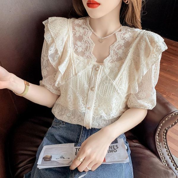 women's blouses & shirts design sense minority lace blouse summer 2021 korean v-neck hollowed out air bubble short sleeve top, White
women's blouses & shirts design sense minority lace blouse summer 2021 korean v-neck hollowed out air bubble short sleeve top, White