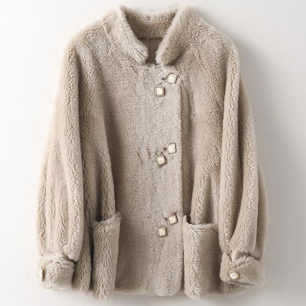 women's fur & faux winter fashion real sheep coats for women short wool jacket beige natural collar casual loose overcoat female luxury, Black
women's fur & faux winter fashion real sheep coats for women short wool jacket beige natural collar casual loose overcoat female luxury, Black