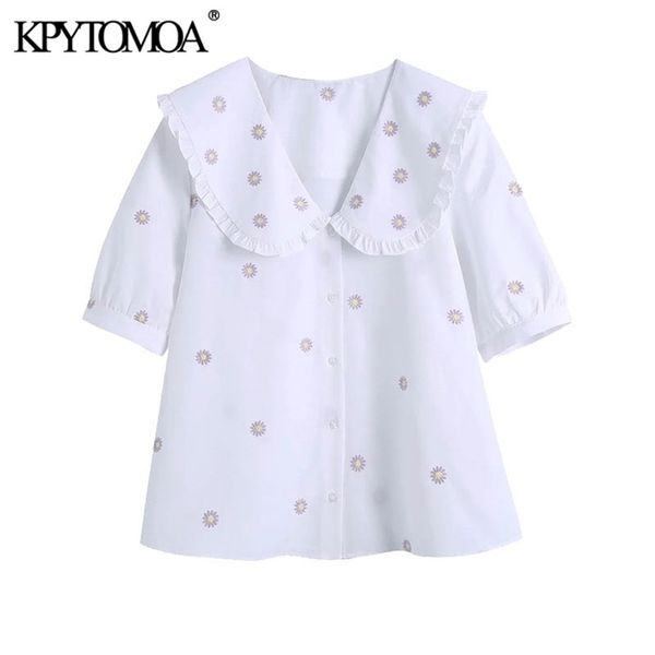 women sweet fashion floral embroidery poplin blouses vintage short sleeve button-up female shirts blusas chic 210421, White
women sweet fashion floral embroidery poplin blouses vintage short sleeve button-up female shirts blusas chic 210421, White