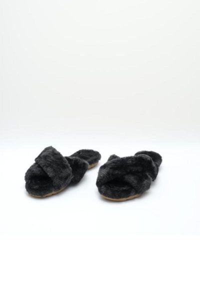 women's black cross plush home slipper slippers