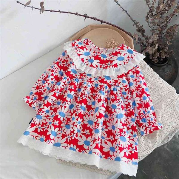 spring arrival girls long sleeve floral dress kids cotton 210528, Red;yellow 
spring arrival girls long sleeve floral dress kids cotton 210528, Red;yellow