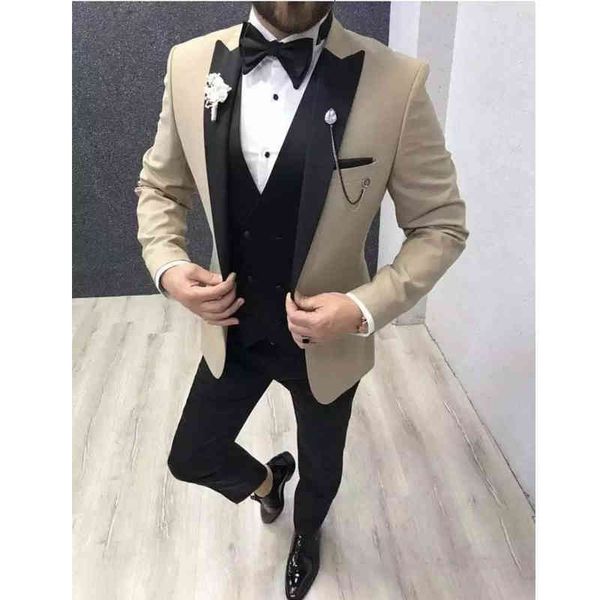 men's suits & blazers beige slim fit men for wedding black peaked lapel groom tuxedo formal male fashion jacket with pants vest rqj7, White;black
men's suits & blazers beige slim fit men for wedding black peaked lapel groom tuxedo formal male fashion jacket with pants vest rqj7, White;black