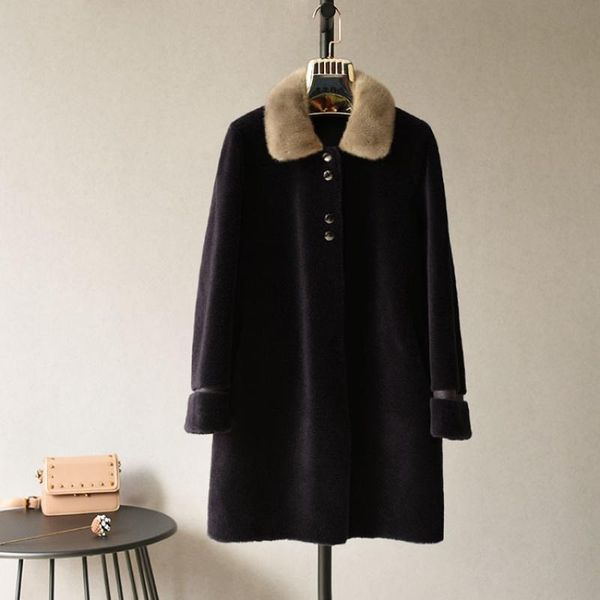 women's fur & faux ptslan 2021 real wool outerwear medium style winter fashion good quality natural coat p7829, Black
women's fur & faux ptslan 2021 real wool outerwear medium style winter fashion good quality natural coat p7829, Black