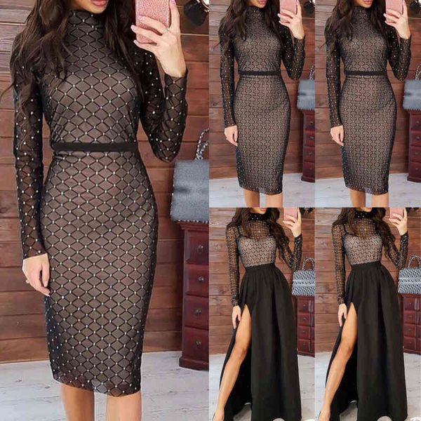 women rhinestones mesh hollow out transparent long sleeve dress fishnet bodycon club party slim fit dresses vestidos, Black;gray
women rhinestones mesh hollow out transparent long sleeve dress fishnet bodycon club party slim fit dresses vestidos, Black;gray