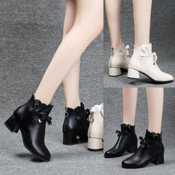 boots thick high heel ankle women round toe zipper keep warm elegant short booties ladies buckle 13, Black
boots thick high heel ankle women round toe zipper keep warm elegant short booties ladies buckle 13, Black