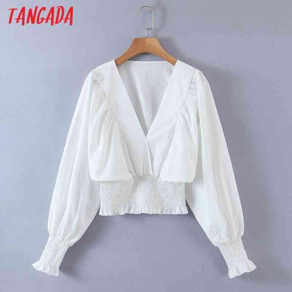 women retro white v neck crop long sleeve chic female slim shirt sl538 210416
women retro white v neck crop long sleeve chic female slim shirt sl538 210416