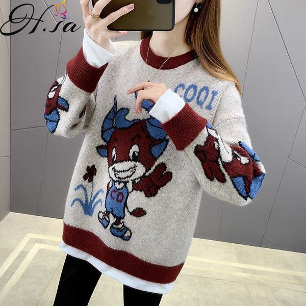 hsa cartoon calf fake two pieces sweaters women's autumn and winter korean style loose outer wear style bottoming shirt 210716, White;black
hsa cartoon calf fake two pieces sweaters women's autumn and winter korean style loose outer wear style bottoming shirt 210716, White;black