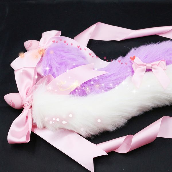 Image of 100% handmade lovely soft fox tail bow silicone butt anal plug erotic cosplay accessories toys for couples games