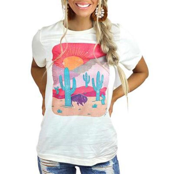 women's t-shirt comfortable cactus print short-sleeved round neck white casual sports vestidos de muje
women's t-shirt comfortable cactus print short-sleeved round neck white casual sports vestidos de muje
