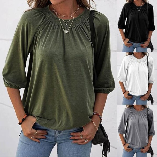 women's blouses & shirts 3/4 sleeve womens pleated blouse shirt 2021 autumn o-neck solid color t casual loose tee fashion ladies top, White
women's blouses & shirts 3/4 sleeve womens pleated blouse shirt 2021 autumn o-neck solid color t casual loose tee fashion ladies top, White