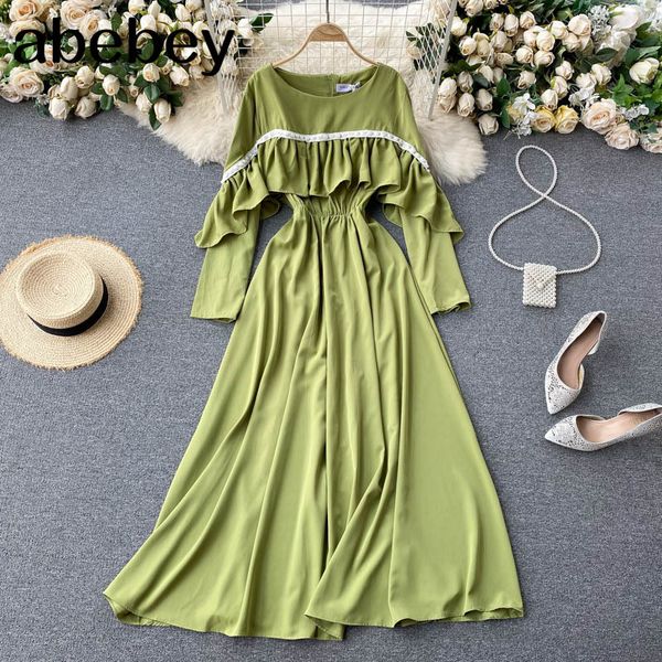 women elegant solid long dress puff sleeve o neck a-line es spring fashion casual streetwear 210512, Black;gray
women elegant solid long dress puff sleeve o neck a-line es spring fashion casual streetwear 210512, Black;gray