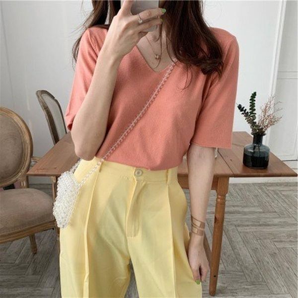 women's t-shirt womens short sleeve loose v-neck solid color thin korean style summer casual dress ice silk shirt ladies clothing, White
women's t-shirt womens short sleeve loose v-neck solid color thin korean style summer casual dress ice silk shirt ladies clothing, White