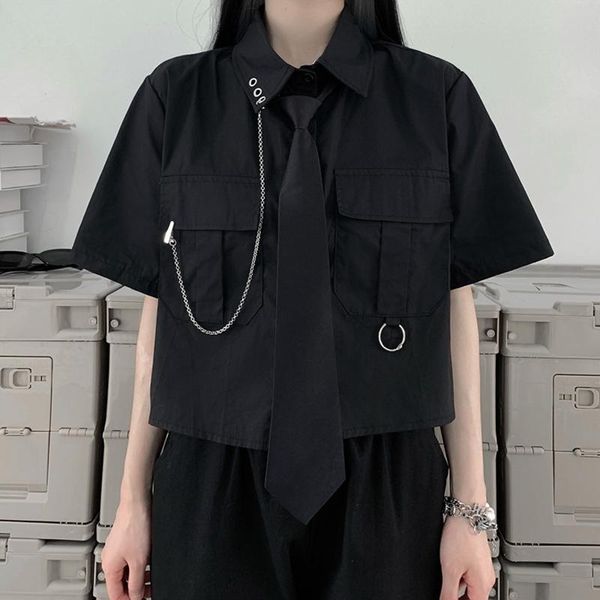 women's blouses & shirts japanese female black temperament slim uniform gothic summer club women mini shirt, White
women's blouses & shirts japanese female black temperament slim uniform gothic summer club women mini shirt, White