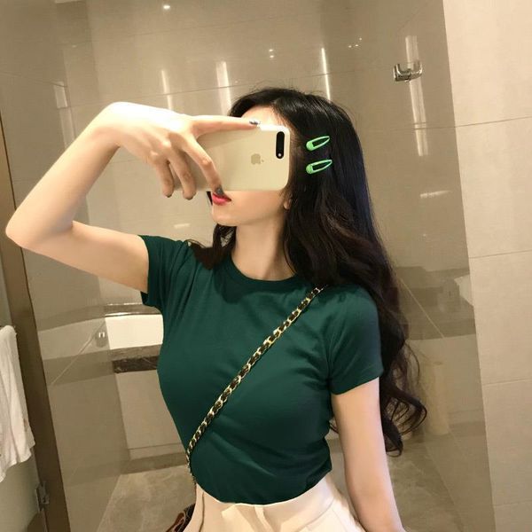 fashion solid color korean women t shirt slim fit summer short sleeve basic tees, White
fashion solid color korean women t shirt slim fit summer short sleeve basic tees, White