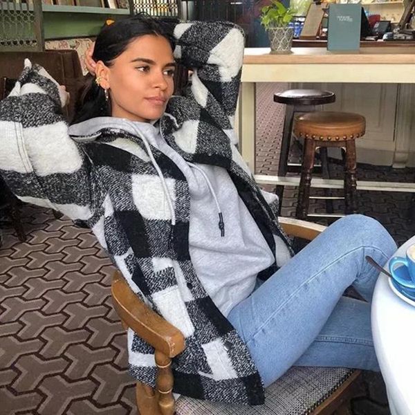 women's wool & blends foridol plaid blend jacket coat casual streetstyle vintage checkered autumn winter 074a, Black
women's wool & blends foridol plaid blend jacket coat casual streetstyle vintage checkered autumn winter 074a, Black