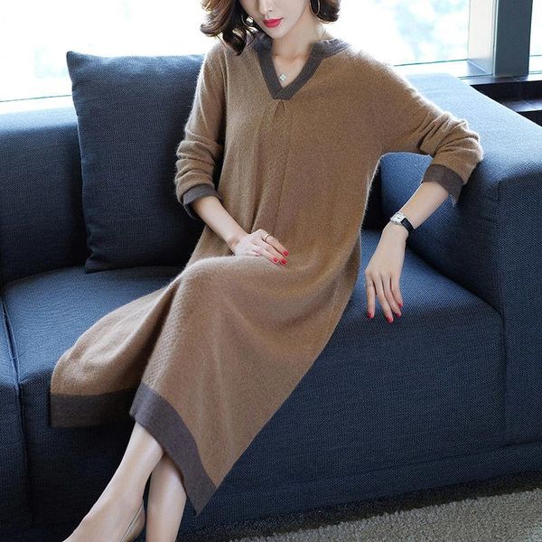 casual dresses women 2021 autumn winter v-neck knee-length dress female full sleeve sweater knitted ladies elegant slim p131, Black;gray
casual dresses women 2021 autumn winter v-neck knee-length dress female full sleeve sweater knitted ladies elegant slim p131, Black;gray