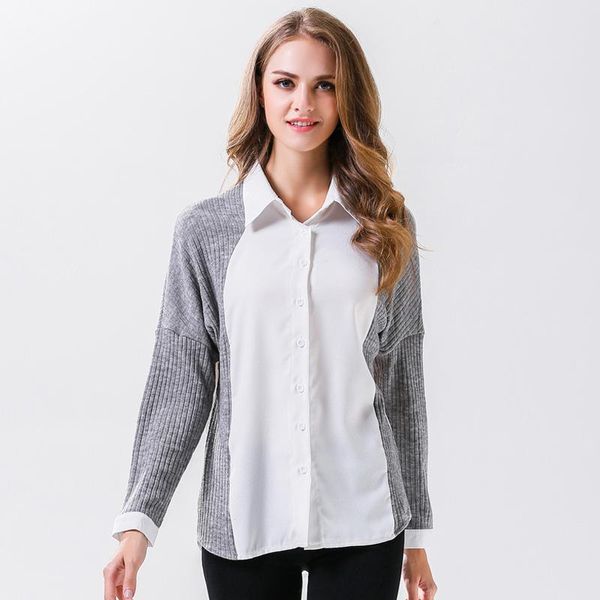 women's blouses & shirts femme womens autumn cotton gray shirt women long sleeve knited splice hit color blouse woman clothes lapel fe, White
women's blouses & shirts femme womens autumn cotton gray shirt women long sleeve knited splice hit color blouse woman clothes lapel fe, White