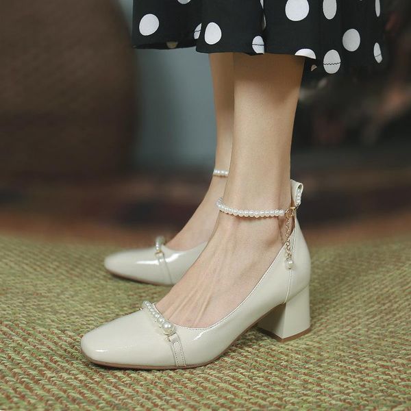 women's thick heel spring 2021 french style retro wedding shoes square toe mary jane shallow mouth pearl high heels women dress, Black
women's thick heel spring 2021 french style retro wedding shoes square toe mary jane shallow mouth pearl high heels women dress, Black