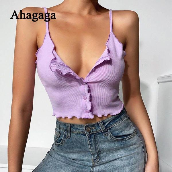 women's tanks & camis ahagaga women fashion ruffles sleeveless camisole button solid color short clubwear female blusas, White
women's tanks & camis ahagaga women fashion ruffles sleeveless camisole button solid color short clubwear female blusas, White