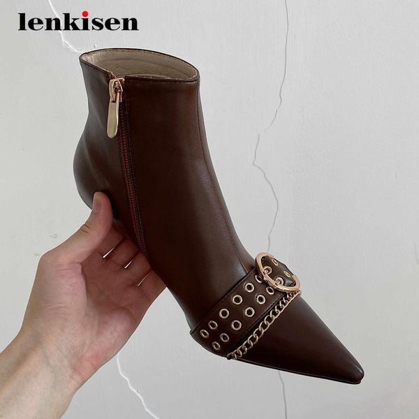 boots lenkisen european style real cow leather buckle decorations chains pointed toe thin high heel zip mature dating ankle l23, Black
boots lenkisen european style real cow leather buckle decorations chains pointed toe thin high heel zip mature dating ankle l23, Black
