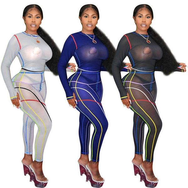 women's two piece pants o-neck mesh striped 2021 2 set club outfits see through long sleeve fall women, White
women's two piece pants o-neck mesh striped 2021 2 set club outfits see through long sleeve fall women, White