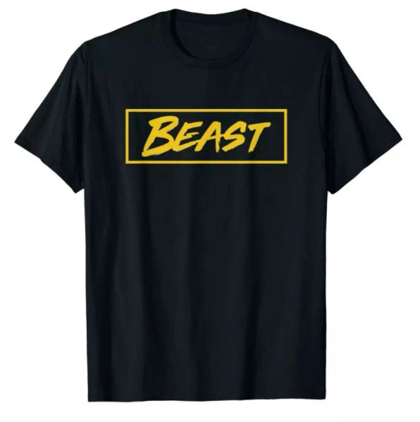 R2 Mr Beast Gold Logo Printed Cotton Black T-shirt, White;black