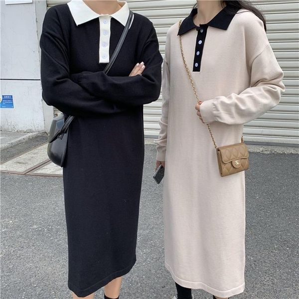 casual dresses korean dress sweater women autumn winter 2021 vintage turn-down collar straight hit color long robe pull femme, Black;gray
casual dresses korean dress sweater women autumn winter 2021 vintage turn-down collar straight hit color long robe pull femme, Black;gray