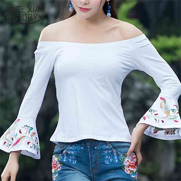 spring summer national white women shirt trumpet sleeve embroidered thin female clothing t-shirt 0211 40 210506
spring summer national white women shirt trumpet sleeve embroidered thin female clothing t-shirt 0211 40 210506