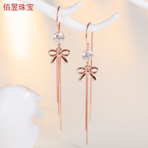 925 pure silver zircon fringed butterfly long style korean new simple fashion anti loss earrings, Black
925 pure silver zircon fringed butterfly long style korean new simple fashion anti loss earrings, Black