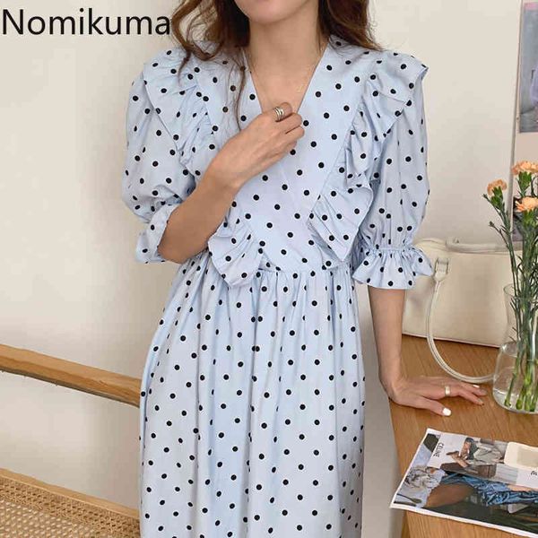 nomikuma ruffle patchwork polka dot dress women v neck short sleeve a line midi dresses high waist korean fashion vestidos mujer 210514, Black;gray
nomikuma ruffle patchwork polka dot dress women v neck short sleeve a line midi dresses high waist korean fashion vestidos mujer 210514, Black;gray
