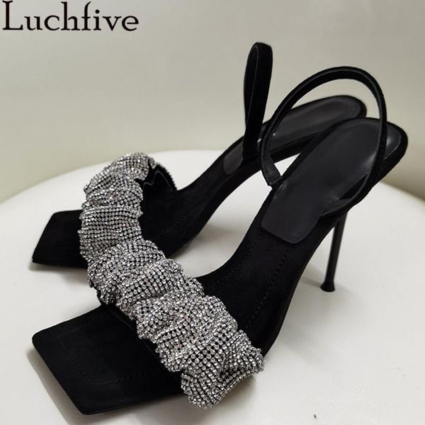 sandals designer wrinkle crystal band high heel shoes women slip on square toe party wedding stiletto ladies, Black
sandals designer wrinkle crystal band high heel shoes women slip on square toe party wedding stiletto ladies, Black