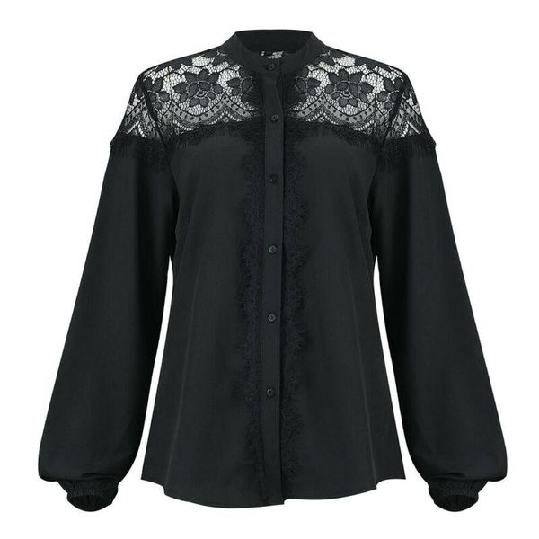 women lace floral hollow shirts stand collar long sleeve stitching blouse tunic office work wear black shirt women's blouses &, White
women lace floral hollow shirts stand collar long sleeve stitching blouse tunic office work wear black shirt women's blouses &, White