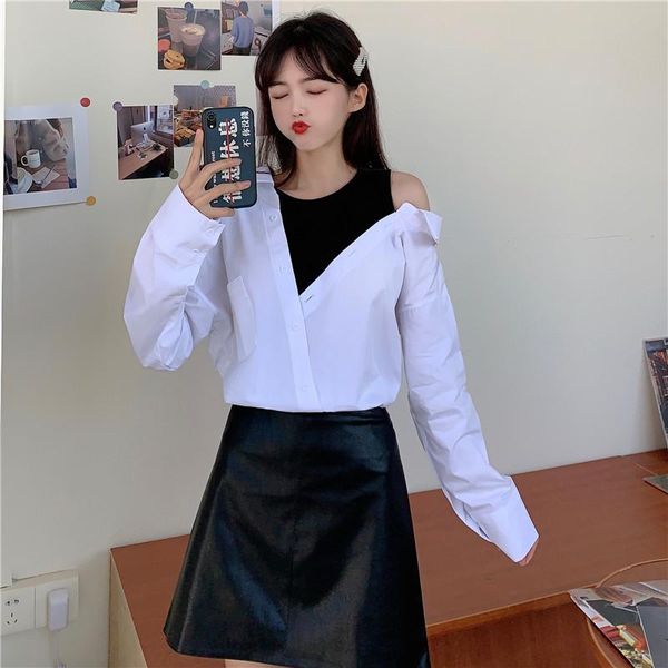 fake two piece patchwork blouse women off shoulder long sleeve women's blouses korean shirt irregular loose white blusas & shirts
fake two piece patchwork blouse women off shoulder long sleeve women's blouses korean shirt irregular loose white blusas & shirts