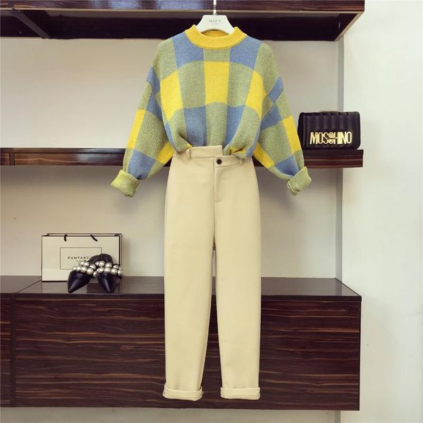 autumn women woolen pants set 2 piece sets pullover knitted sweater + chic girls ladies casual plaid suits women's two, White
autumn women woolen pants set 2 piece sets pullover knitted sweater + chic girls ladies casual plaid suits women's two, White