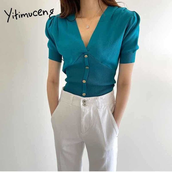 yitimuceng button up t shirts woman tees puff sleeve unicolor white blue black summer office lady knitted tshirts 210601
yitimuceng button up t shirts woman tees puff sleeve unicolor white blue black summer office lady knitted tshirts 210601