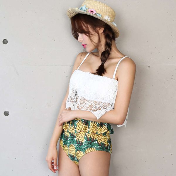 pineapple swimsuit sweet cute high waist bikini small chest gathered lace ruffle women's split triangl swimwear, White;black
pineapple swimsuit sweet cute high waist bikini small chest gathered lace ruffle women's split triangl swimwear, White;black