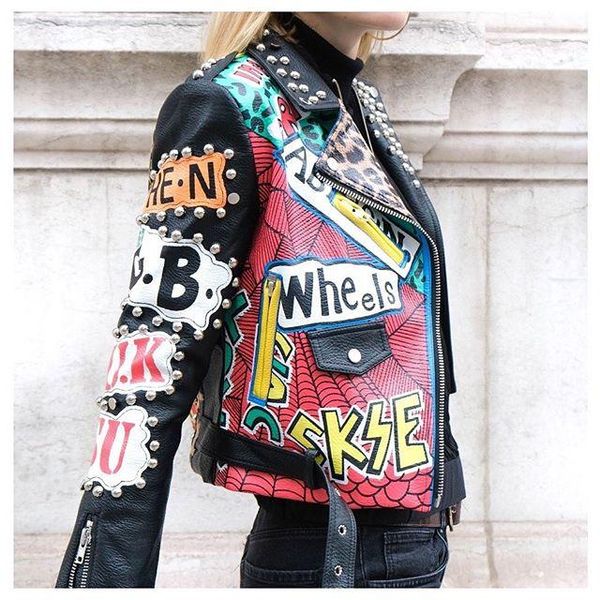 women's leather & faux 2021 autumn style thailand printed motorcycle pu short slim jacket streetwear top, Black
women's leather & faux 2021 autumn style thailand printed motorcycle pu short slim jacket streetwear top, Black