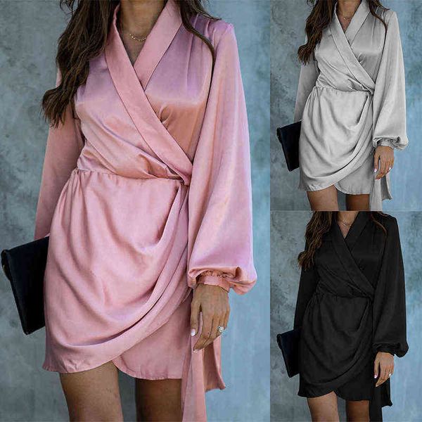 casual dresses wis2022 women's solid color waist closure lace up lantern sleeve v-neck, Black;gray 
casual dresses wis2022 women's solid color waist closure lace up lantern sleeve v-neck, Black;gray