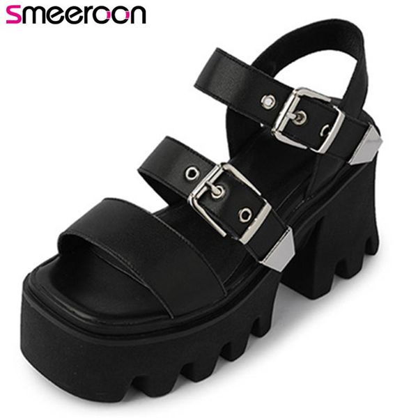 smeeroon 2021 punk casual shoes women genuine leather sandals buckle high heels platform fashion woman dress, Black
smeeroon 2021 punk casual shoes women genuine leather sandals buckle high heels platform fashion woman dress, Black