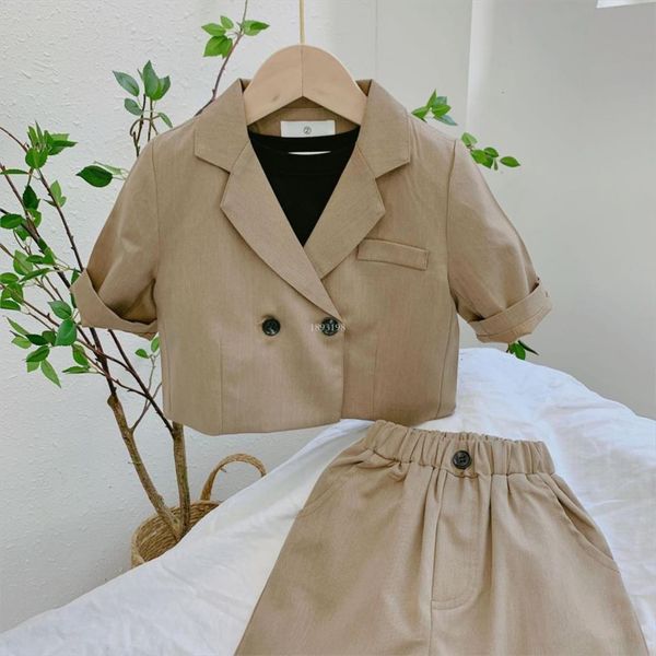 children short sleeve suit set summer boys girls double breasted blazer shorts 2pcs outfits kids casual party costume, Black
children short sleeve suit set summer boys girls double breasted blazer shorts 2pcs outfits kids casual party costume, Black