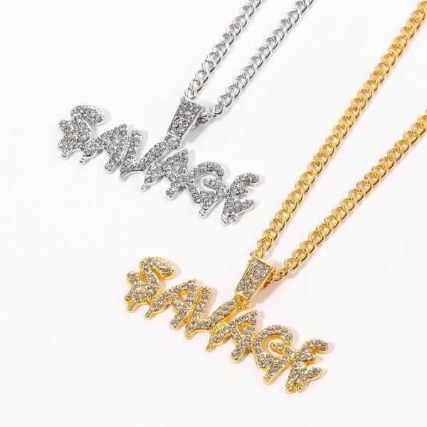 full crystal hiphop punk savage letter pendant necklaces for women men jewelry, Silver
full crystal hiphop punk savage letter pendant necklaces for women men jewelry, Silver