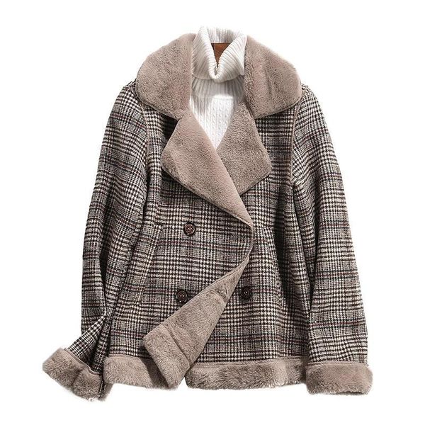 women's jackets 2021 autumn winter lamb wool sheepskin coat fur one-piece thickened jacket casual warm plaid cotton outwear korean, Black;brown
women's jackets 2021 autumn winter lamb wool sheepskin coat fur one-piece thickened jacket casual warm plaid cotton outwear korean, Black;brown