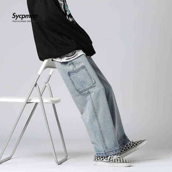 new retro washed american work jeans mens loose straight tube versatile student dad pants baggy hip hop streetwear punk clothes 0309, Blue
new retro washed american work jeans mens loose straight tube versatile student dad pants baggy hip hop streetwear punk clothes 0309, Blue