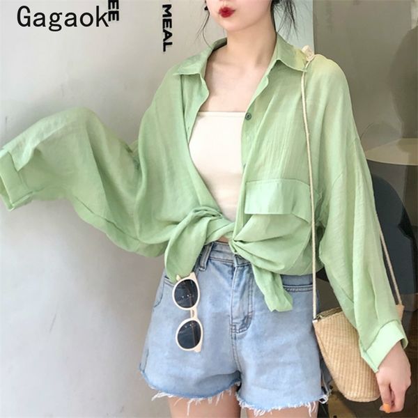 women chiffon sun protection shirt streetwear solid turn-down collar batwing sleeve pockets loose wild and blouse 210531, White
women chiffon sun protection shirt streetwear solid turn-down collar batwing sleeve pockets loose wild and blouse 210531, White