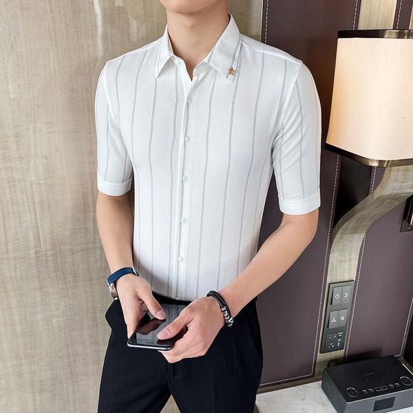 men's shirt summer stripe 5 minutes of sleeve business leisure comfortable fashion cultivate one's morality casual shirts, White;black
men's shirt summer stripe 5 minutes of sleeve business leisure comfortable fashion cultivate one's morality casual shirts, White;black