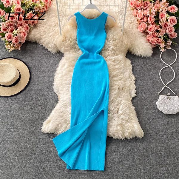 casual dresses summer knitted bodycon dress women elegant sleeveless solid sheath midi ladies split party o-neck robe, Black;gray
casual dresses summer knitted bodycon dress women elegant sleeveless solid sheath midi ladies split party o-neck robe, Black;gray