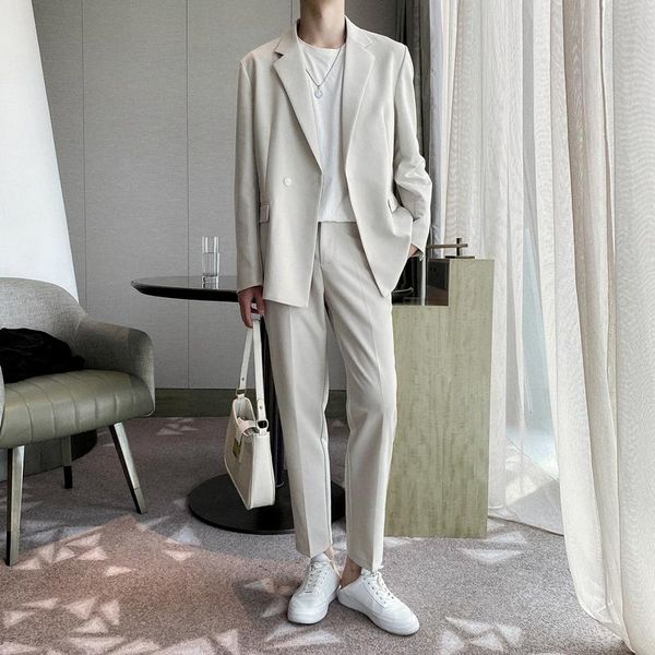 men's suits & blazers 2 pices sets jacket pant for men harajuku korean streetwear casual ankle-length male suit coat man, White;black
men's suits & blazers 2 pices sets jacket pant for men harajuku korean streetwear casual ankle-length male suit coat man, White;black