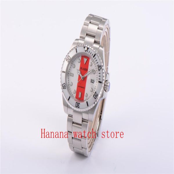 wristwatches sapphire crystal 40mm white red dial ceramic bezel luminous date magnifier automatic movement men's watch, Slivery;brown