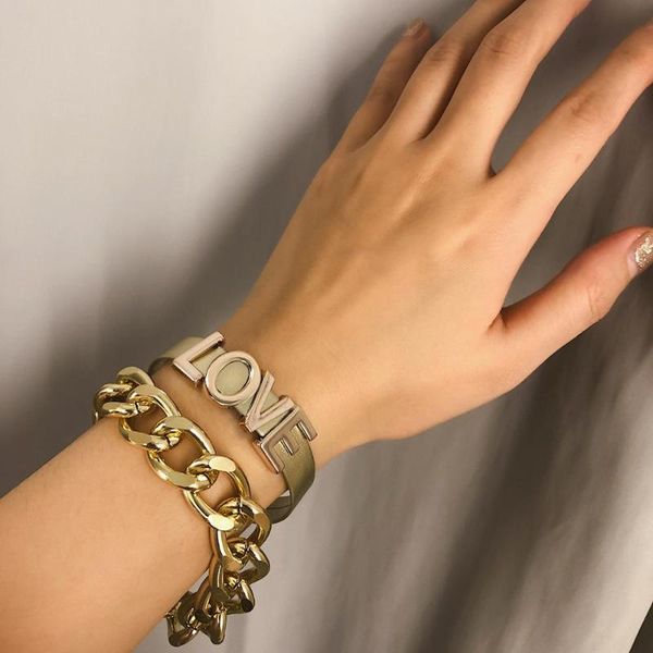 link, chain bracelet punk lover letter bangles women fashion aluminum thick men's bracelets for 2021 couple jewelry, Black
link, chain bracelet punk lover letter bangles women fashion aluminum thick men's bracelets for 2021 couple jewelry, Black